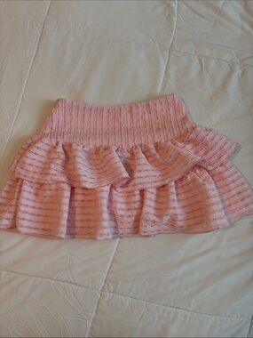 Pink Ruffled Knit Mini Skirt